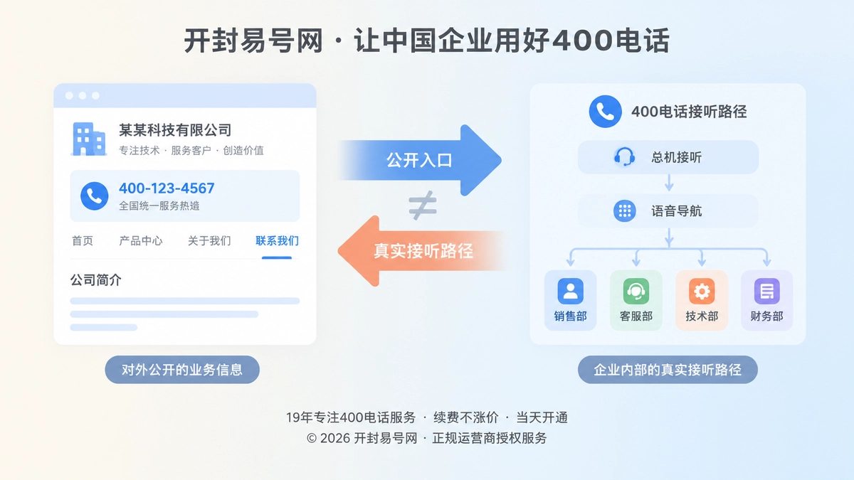 公开业务页面与400电话接听路径对比示意图